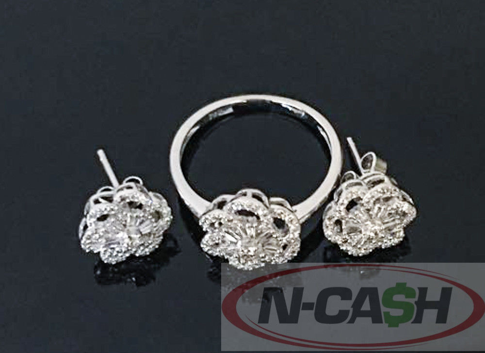 Floral Diamond Earrings & Ring Set in 18K White Gold | N-Cash