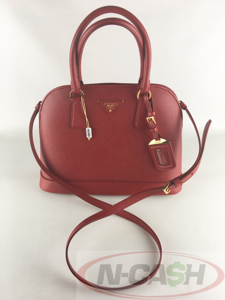 Prada BN2567 Saffiano Lux Fuoco Two Way Leather Red Bag | N-Cash
