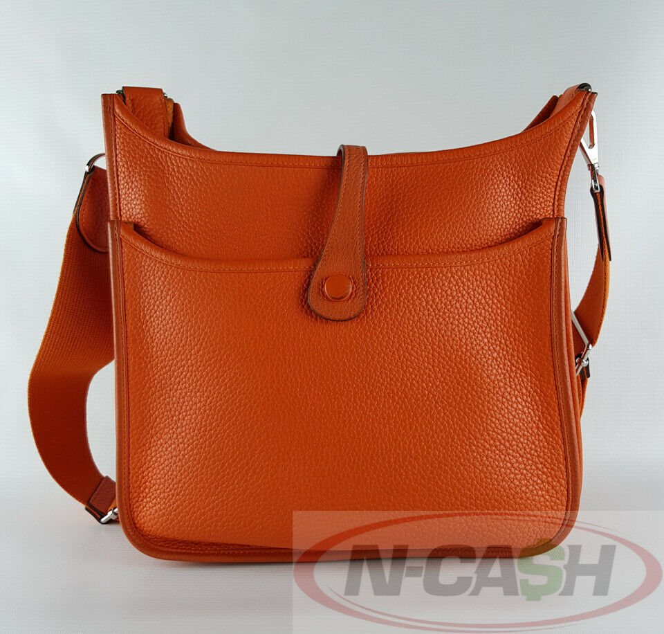 HERMES Evelyne PM III Clemence Leather Crossbody Bag Orange