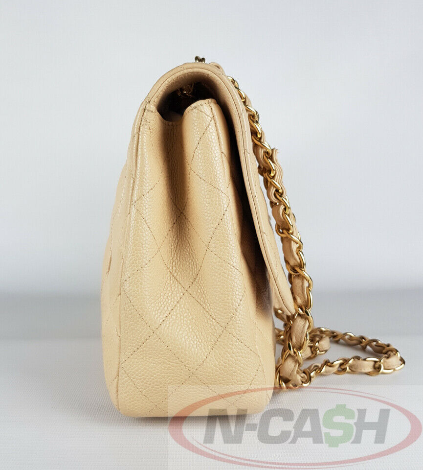 Chanel 13161338 Beige Caviar Jumbo Single Flap Gold Hardware - The