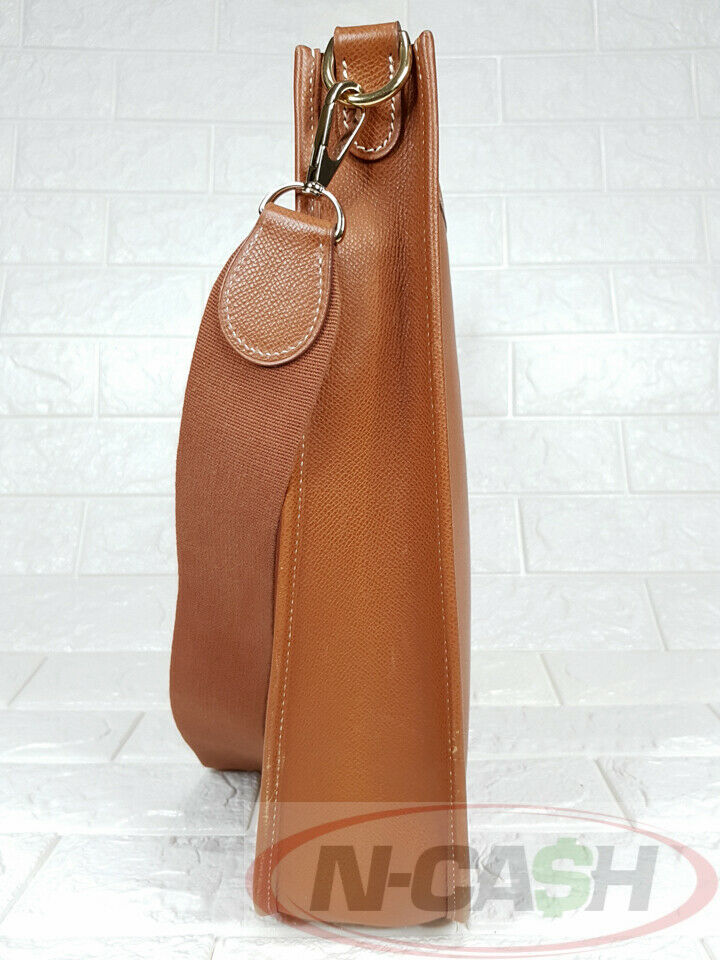 Authentic! Hermes Evelyne Brown Epsom Leather GM Handbag Purse
