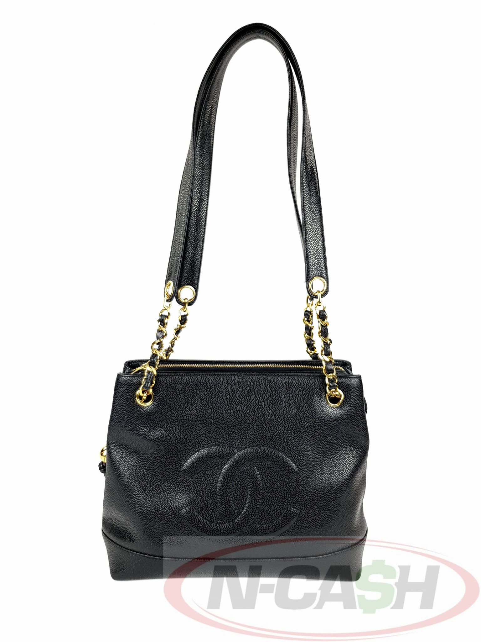 Chanel Vintage Chanel 12 Black Caviar Leather Shoulder Tote Bag