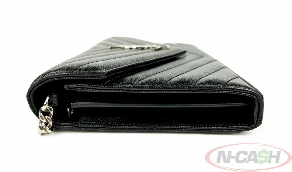 Yves Saint Laurent YSL Black Chevron Monogram Leather Wallet on