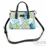 GUCCI BeigeBlue Floral Blooms GG Supreme Zip Tote_pawnshop