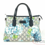 GUCCI BeigeBlue Floral Blooms GG Supreme Zip Tote_pawnshop1