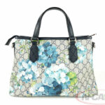 GUCCI BeigeBlue Floral Blooms GG Supreme Zip Tote_pawnshop2