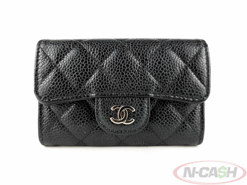 Chanel Black Caviar Leather Diamond Quilted Flap Wallet N Cash