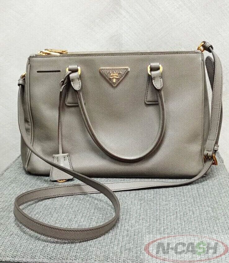 Prada Argilla Gray Saffiano Lux Leather Tote Handbag