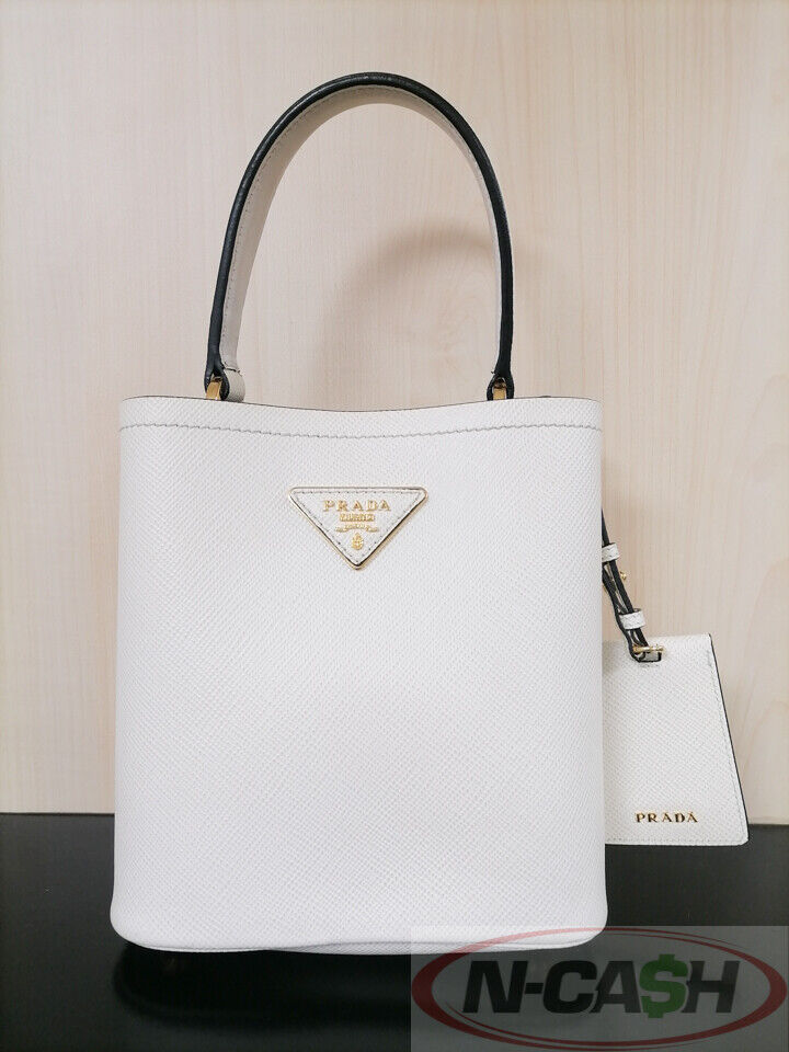 PRADA 1BA217 Bianco/Nero Saffiano Panier Bag | N-Cash