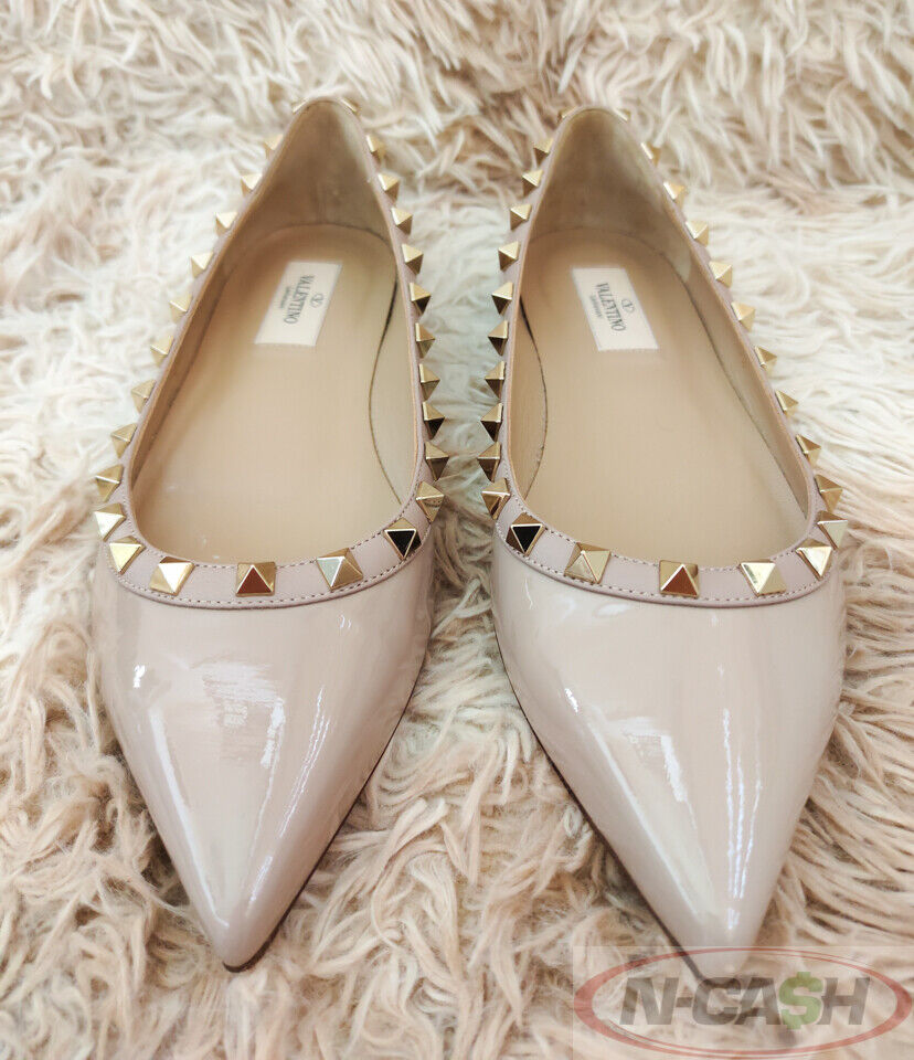 Valentino Garavani Gray Patent Leather Ballerina Flats | N-Cash