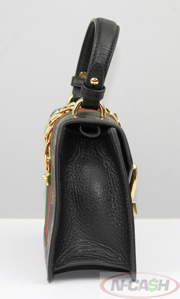 NWOB Gucci Sylvie Bees and Stars gold chain Black Leather