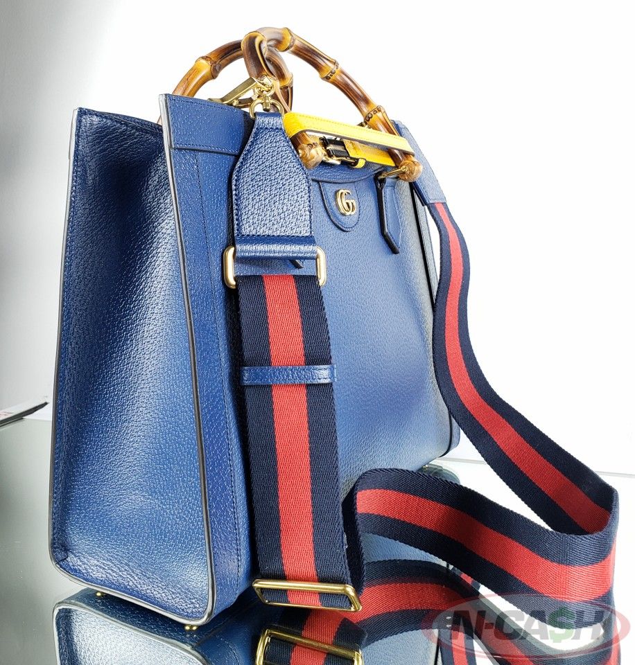 Gucci Diana Medium Royal Blue Bamboo Leather Tote Bag | N-Cash