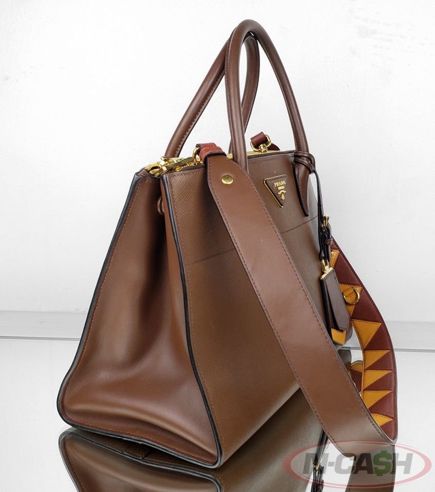 Prada Paradigme BrownYellow Saffiano City Calfskin Leather Tote Bag | N ...